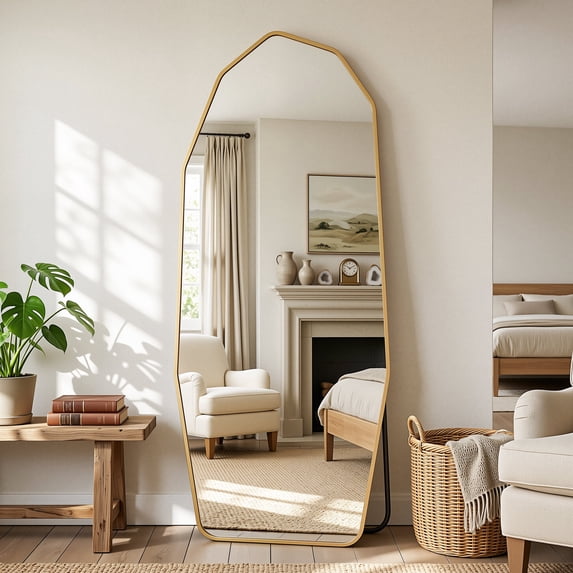 Cuteday Full Length Mirror, 71" x 26" Full Body Large Standing Mirror, Diamond Shaped, Free Standing, Gold