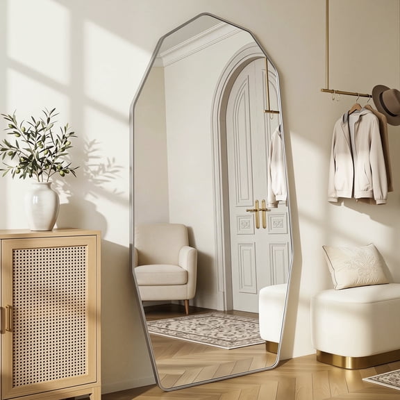 Cuteday Full Length Mirror, 71" x 32" Full Body Large Standing Mirror, Diamond Shaped, Free Standing, Sliver