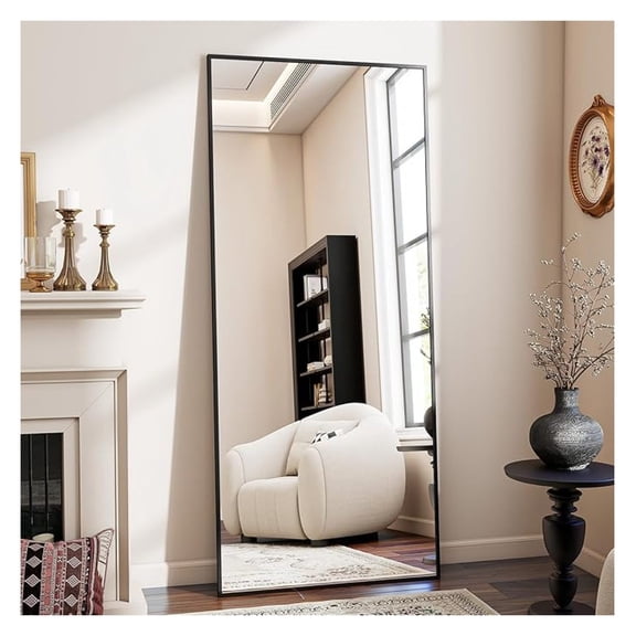 Full Length Mirror, 71"x26" Standing Hanging or Leaning Against Wall Floor Mirrors Body Dressing Wall-Mounted for Living Room, Bedroom with Aluminum Alloy Thin Frame, Black