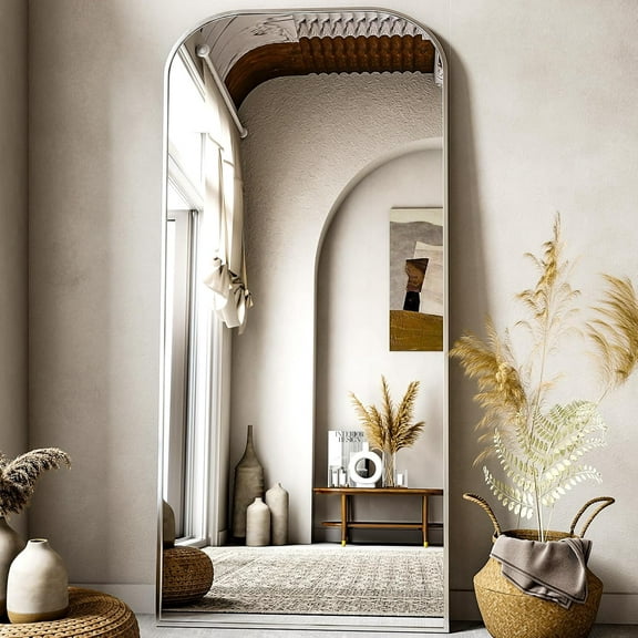 Full Length Mirror, 71"x28" Floor Mirror Freestanding, Arched Floor Standing Large Mirror Full Body Mirrors with Stand for Bedroom, Hanging Mounted Mirrors for Living Room, Silver