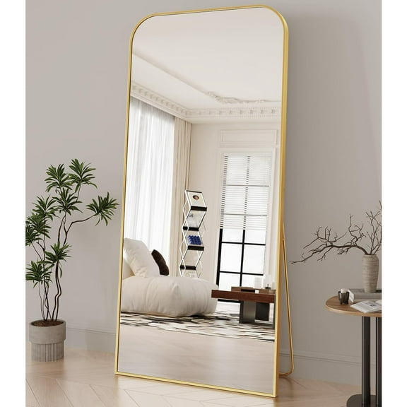 Full Length Mirror, 71"x30" MMIRROR FULL LENGTH with Stand, Gold Domed Top Square-Edged Floor Mirror with Aluminum Alloy Frame for Bedroom Living Room