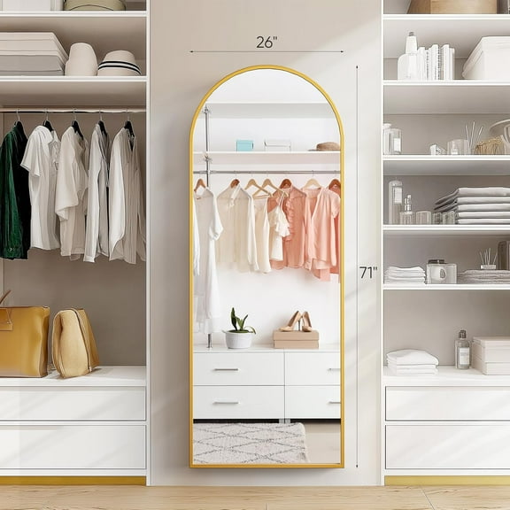 Full-Length Mirror 71x26, Gold Floor Mirror with Stand, Shatterproof Wall-Mounted Mirror for Bedroom & Cloakroom