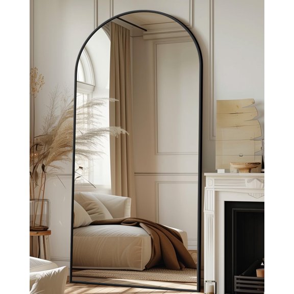 Full Length Mirror 71x26 Inch Floor Mirror with Stand Black Arched Standing Mirror Aluminum Frame Wall Mountable Lean To Wall Dressing Mirror for Bedroom Living Room Entryway