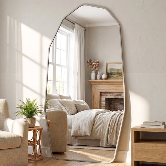 Cuteday Full Length Mirror, 76" x 34" Full Body Large Standing Mirror, Diamond Shaped, Free Standing, Sliver