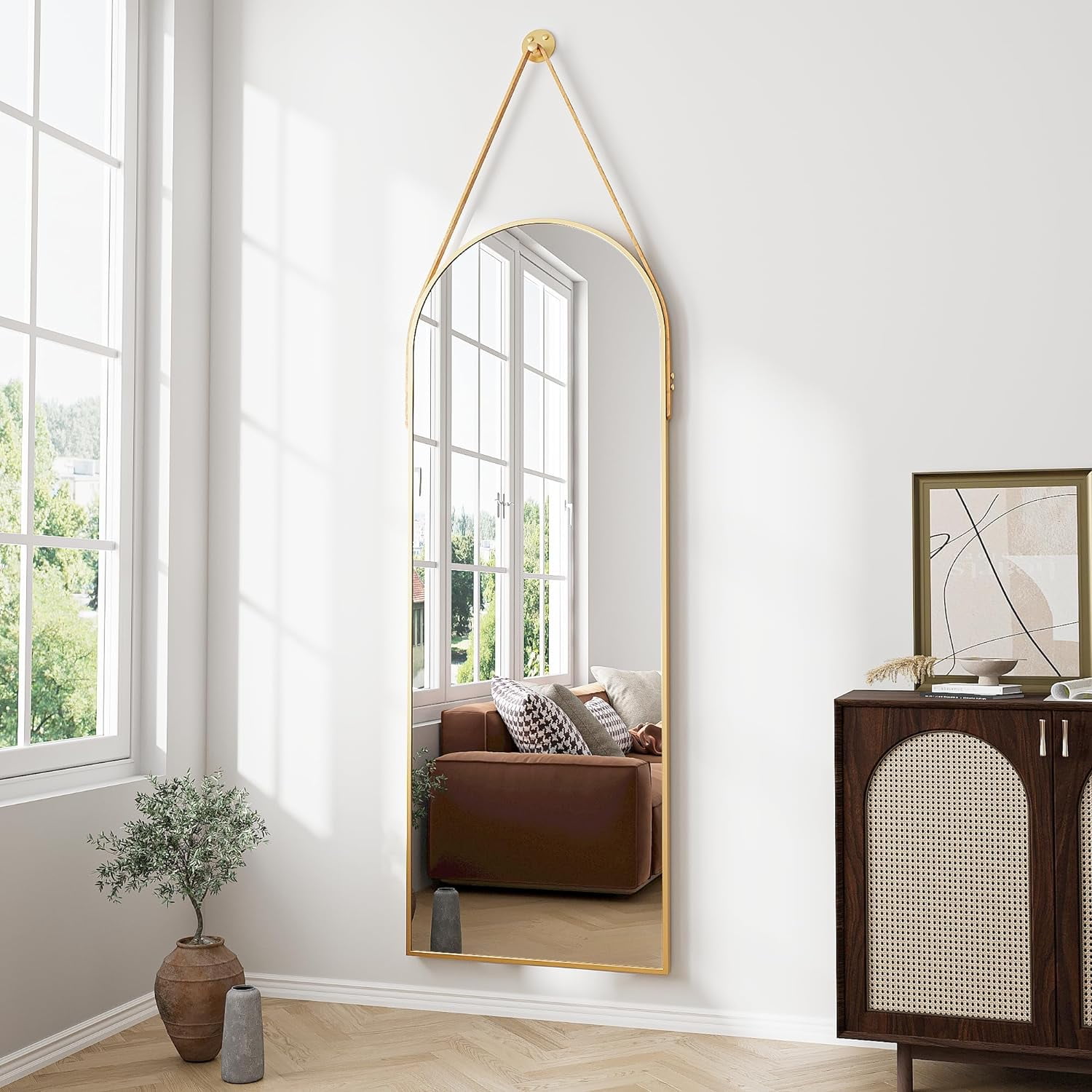 Full Length Mirror, Arched Wall Mounted Mirror, 48"x16" Door Mirror ...