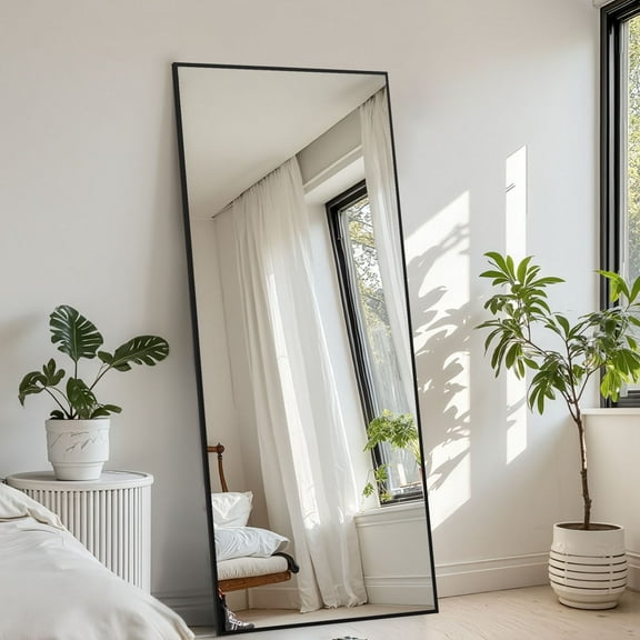 ACCVER 16"x60" Full Length Mirror - Classic Standing Mirror, Durable Aluminum Frame & Tempered Glass, Lean-to or Wall Mount for Bedroom/Dressing Room/Living Room, Rectangle, Black