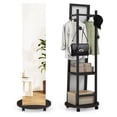 thumbnail image 1 of Full Length Mirror with Coat Rack, 55" Standing Floor Mirror with Lockable Wheels, Hanging Rods, & Storage Shelves, for Bedroom, Closet, Living Room, Entryway (Black & Dark Walnut), 1 of 9