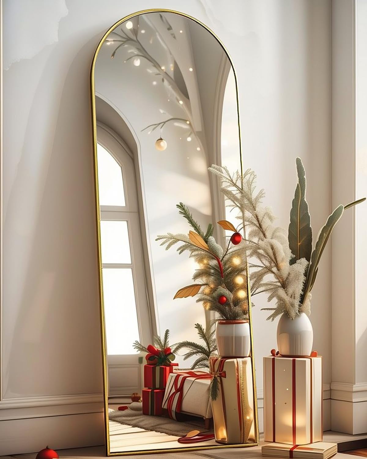 Gold Arched Full Length Mirror with Stand for Kids, 58" x 18"