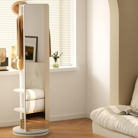 Full Length Mirror Full-length mirror, rubberwood + mirror, 68.8*19.6in (mirror width: 15.7in) Full-length mirror, easy to dress and tidy, placed in the bedroom/living room/office (white),Full Body M