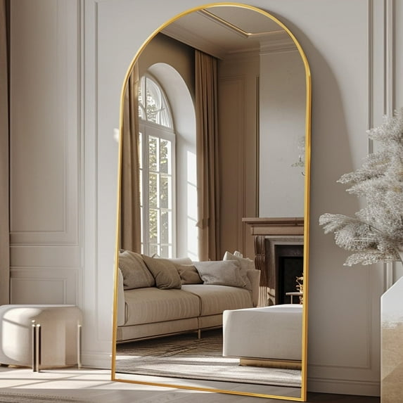 Antok 81"x41" Full Length Mirror with Stand Large Modern Arched Oversized Aluminum Frame Gold