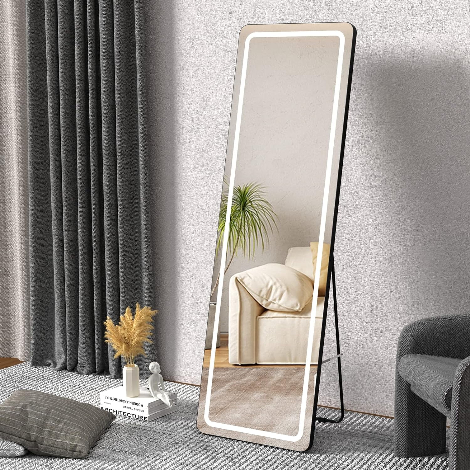 Full Length Mirror with Lights 63"x22" Free Standing Lighted Floor
