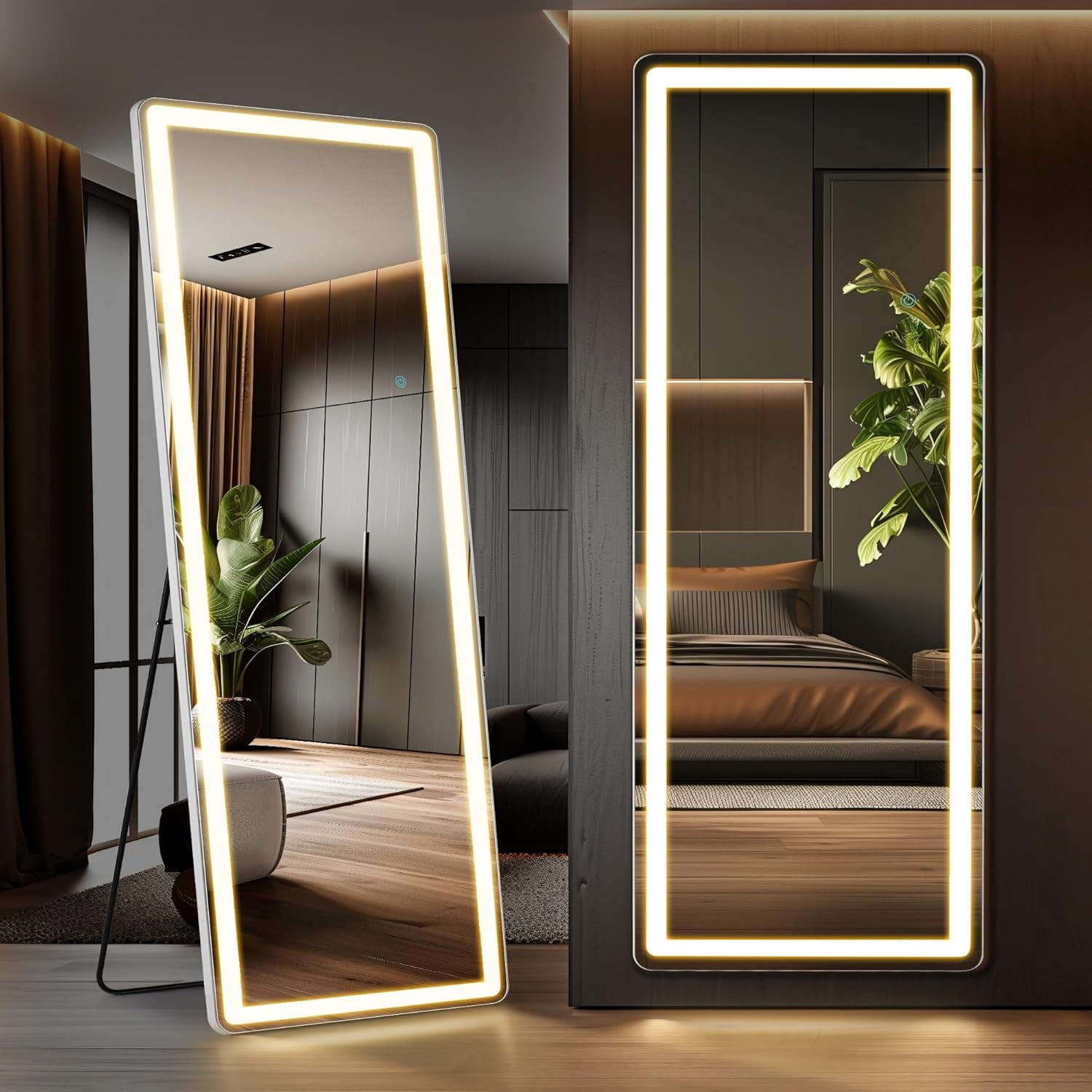 Full Length Mirror with Lights, 71" x 26" LED Floor Mirror, Full Body Dressing Standing Mirror ...