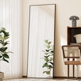 thumbnail image 1 of Full Length Mirror with Stand, 56"x21" Floor Mirror with Aluminum Alloy Thin Frame, ShatterVue Tempered Full Body Mirrors, Free Standing or Wall-Mounted Mirrors for Living Room, Black, 1 of 6