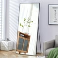 thumbnail image 1 of Full Length Mirror with Stand, 71 "* 31.4" Solid Wood Frame Floor Mirror, Full-Body Wall Mounted Mirror for Bedroom Entrance, Clothing Store, Free Standing, Black, 1 of 7