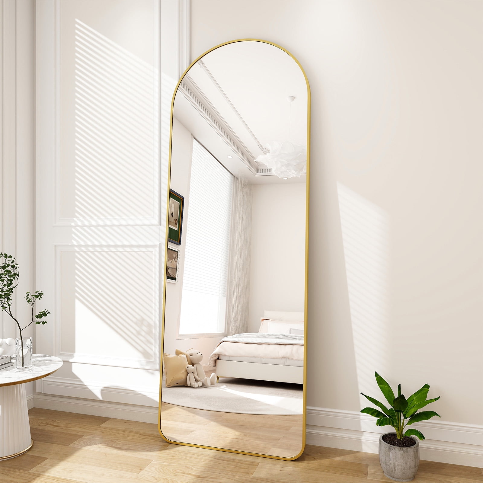 Full Length Mirror, Round Corner Aluminum Alloy Frame Floor Full Body Large  Mirror, Stand or Leaning Against Wall 65x22