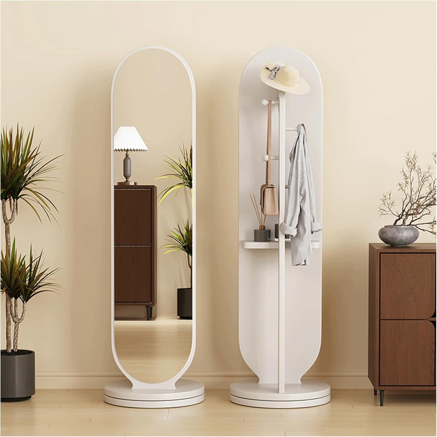 Full Length Mirror, Swivel Solid Wood Frame Bedroom Floor Mirror, 66 * ...