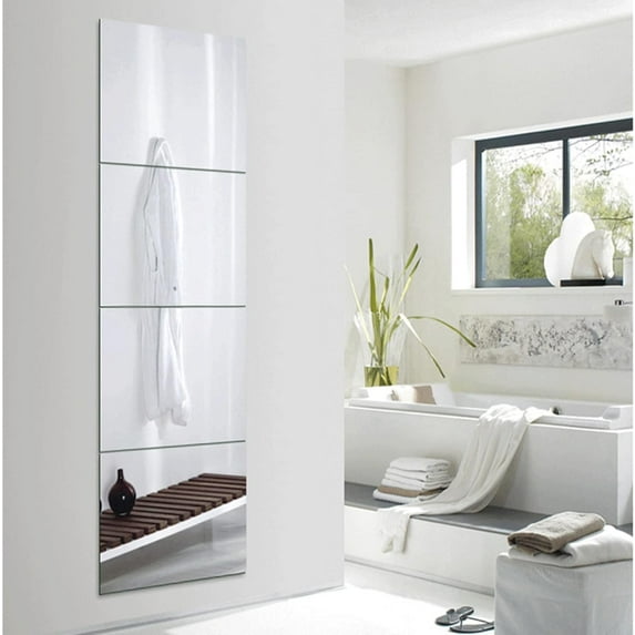 Full Length Mirror Tile-8Inch 4PCS Glass Wall Mirror Panel,with Strong Adhesive Tape Free Assembly Paste Home Mirrors