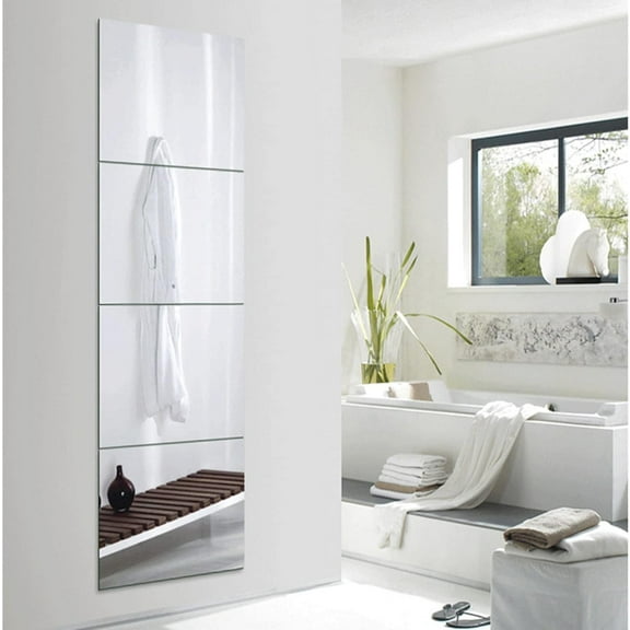 Full Length Mirror Tile-8Inch 4PCS Glass Wall Mirror Panel,with Strong Adhesive Tape Free Assembly Paste Home Mirrors