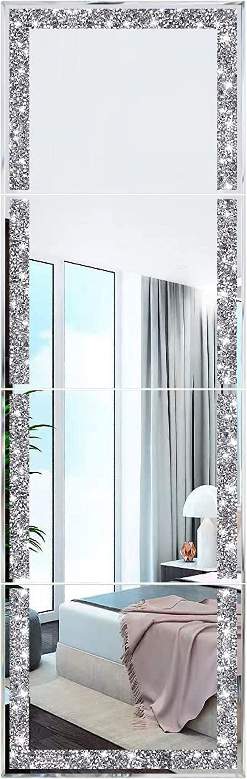 Full Length Mirror Tiles,Crystal Crush Diamond Full Body Wall Mirror,14''x11'' 4PCS Glass Frameless Make Up Mirror for Home Decor,Room Decor,Wall Decor.