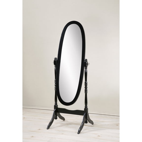 Full Length Mirror Traditional Queen Anna Style Wood Floor Cheval Mirror, Black Finish,Standing Mirror