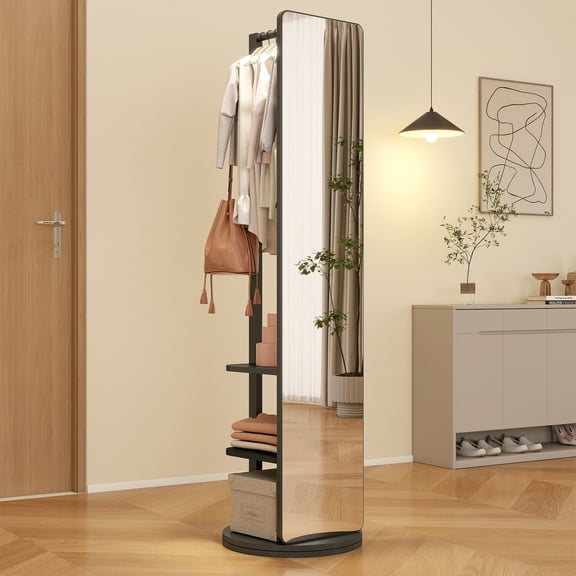 Full Length Mirror with Clothing Rack,68.8x19.7 Inches (Mirror Width: 15.7 Inches)and place in the bedroom/living room (Black)