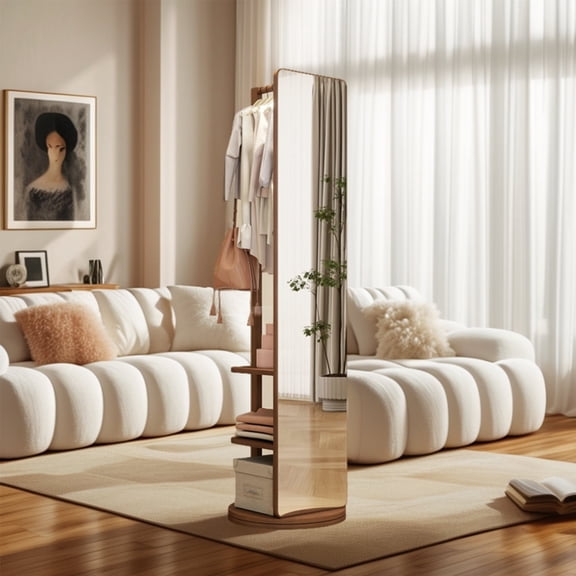 Full Length Mirror with Clothing Rack,68.8x19.7 Inches (Mirror Width: 15.7 Inches)and place in the bedroom/living room(Walnut)