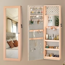 Full-Length Mirror with Jewelry Storage, Wall Door Mounted Large Jewelry Organizer Locking Makeup Jewelry Armoire