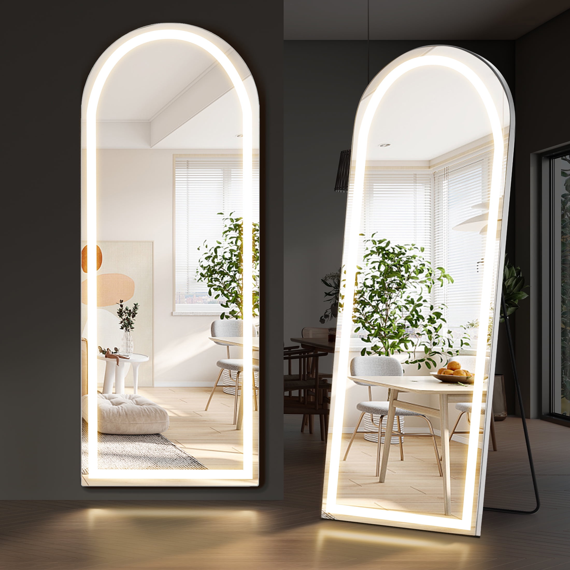 Arched Full Length Mirror with LED Lights and Aluminum Alloy Frame