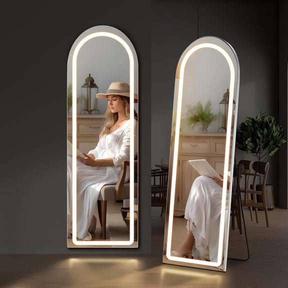 Full Length Mirror with LED Lights Arch 60"*16" Full Body Floor Mirror with Stand Wall Mounted