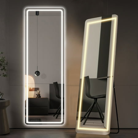 Full Length Mirror with Lights, 64"x21" LED Full Body Mirror, Free Standing Lighted Floor Mirror, 3 Color Lighting, White price history and forecast - SIMENMAX MI-FYLED-2164N-WT