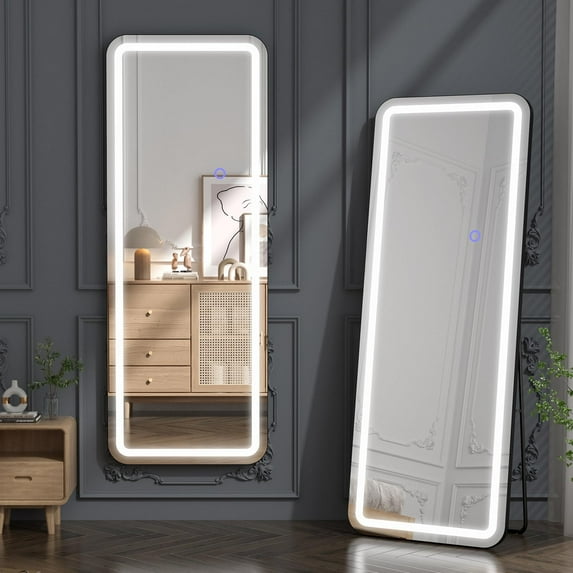Full Length Mirror with Lights,Floor Mirror, Standing Lighted Mirror, Full Body Mirror with Aluminum Frame3 Color 60"X 20"