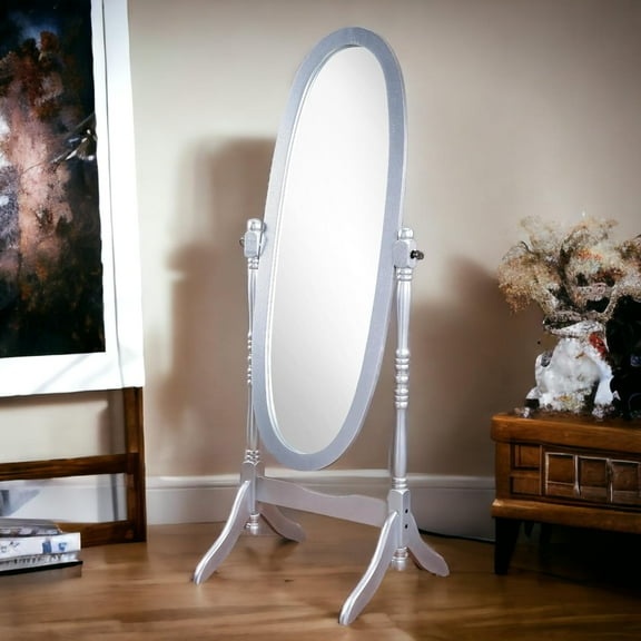 Full Length Mirror with Stand, Vintage Wood Cheval Mirror, Adjustable Freestanding Floor Mirror (Silver)