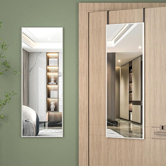 Full Length Over The Door Mirror 44"L x 16"W White