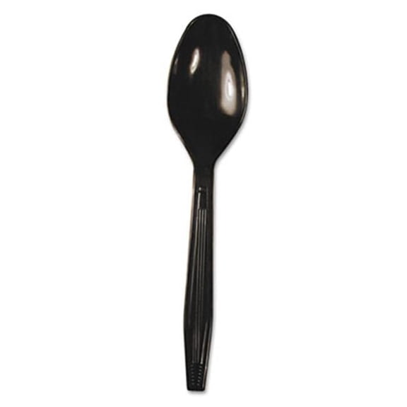 Full Length Polystyrene Cutlery, Teaspoon, Black, 1000-Carton