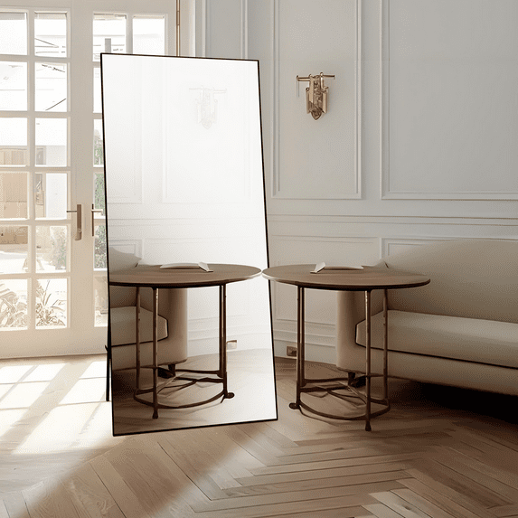 Full Length Rectangle Mirror for Bedroom, Standing or Hanging Freestanding Full Body Mirror with Aluminum Alloy Thin Frame, Suitable for Living Room, Cloakroom, Gym