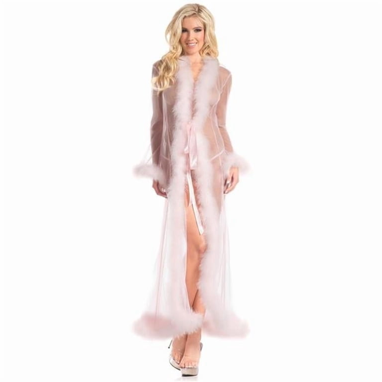 Full-Length Sheer Robe with Marabou Feather Trim, Candy Pink - One Size -  Walmart.com