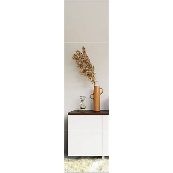 Full Length Wall Mirror Tiles, Adhesive Mirror Tiles, Frameless Full Body Glass Mirror for Bedroom Living Room Dorm Home Gym