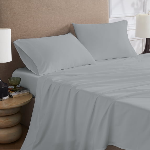Color Sense 4-Piece Brushed Percale Cotton Blend Bedsheet Set, Cool & Crisp, Breathable, Wrinkle Resistant, Full, Light Gray