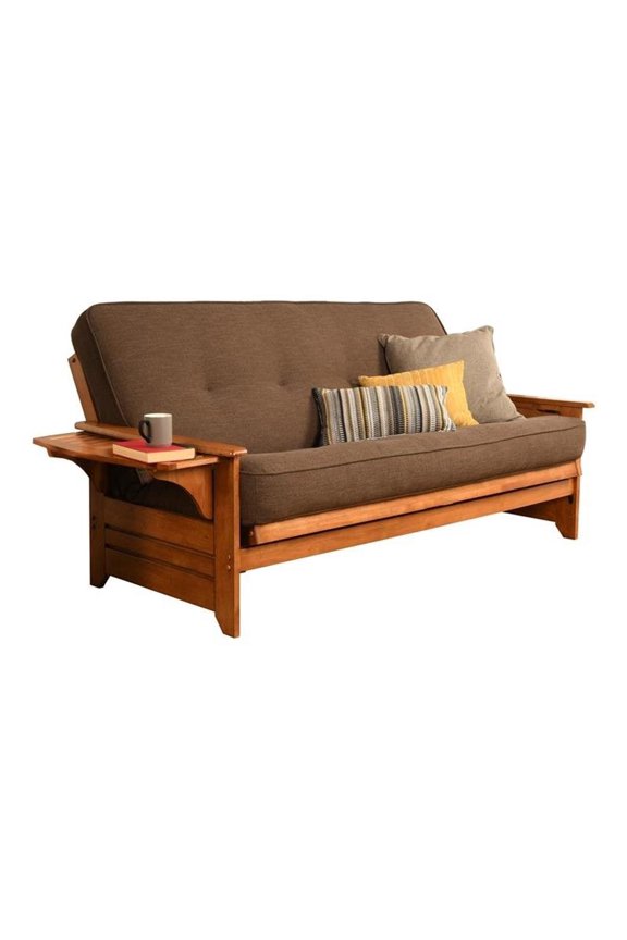 Full Linen Fabric Futon Mattress in Cocoa Brown-Frame Not Included