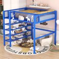 thumbnail image 1 of Full Loft Bed with 4-Tier Storage Shelves, Metal Loft Bed Frame with Safety Guardrail, Full Size Loft Bed for Teens Juniors Adults, Noise-Free, No Box Spring Needed, Blue, 1 of 8