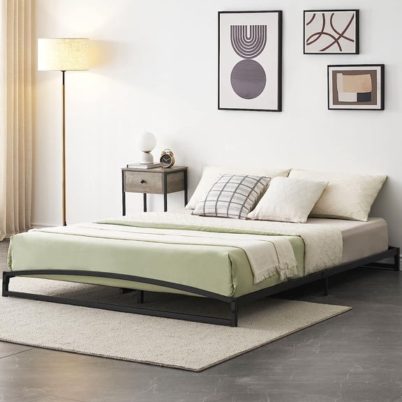 Full Low Profile Metal Platform Bed Frame – Sturdy Mattress Foundation Required, Black 6 in