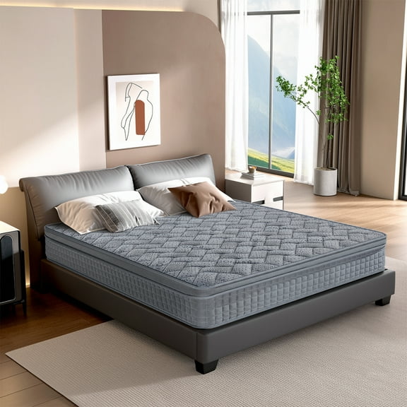 Full Mattress, 12 Inch Hybrid Mattresses Grey, Euro Top Mattress Medium Firm for Back & Lumbar Support, Individual Pocket Spring Bed for Motion Isolation & Pressure Relief