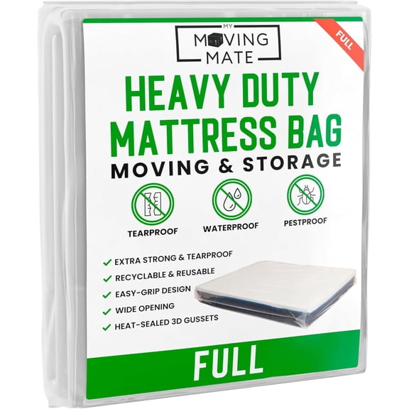 Full Mattress Bag for Moving and Storage - 5 Mil Mattress Cover for Moving and Storage - Mattress Protector Storage Bags - Heavy Duty, Reusable, Tearproof