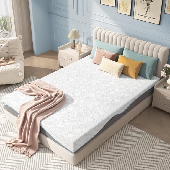 Full Mattress 8 Inch Cooling Gel Memory Foam Mattress in a Box, UHOMEPRO Breathable Egg Crate Airflow Foam for Teens Guest Room Apartment, Medium Firm, Fiberglass Free, CertiPUR-US, White