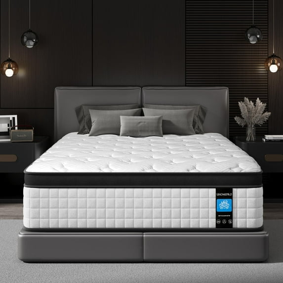Full Mattress 12 inch, UHOMEPRO Full Size Mattress in a Box, Gel Memory Foam and Wrapped Pocket Hybrid Spring Mattress, Medium Firm, Zoned Pressure Relief, Enhanced Edge Support, CertiPUR-US