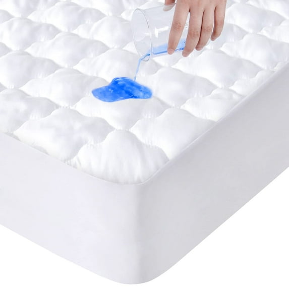 Full Mattress Protector Waterproof Quilted Pad, Breathable Cooling Technology Full Size Mattress Cover Fitted for Double Bed, Deep Pocket up to 14 Inches, Absorbent Polyester Fabric,White