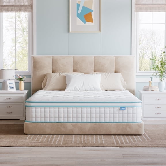 Full Mattress, VIZIM 10 Inch Wave Memory Foam & Pocket Spring Hybrid Mattress in a Box for Pressure Relief