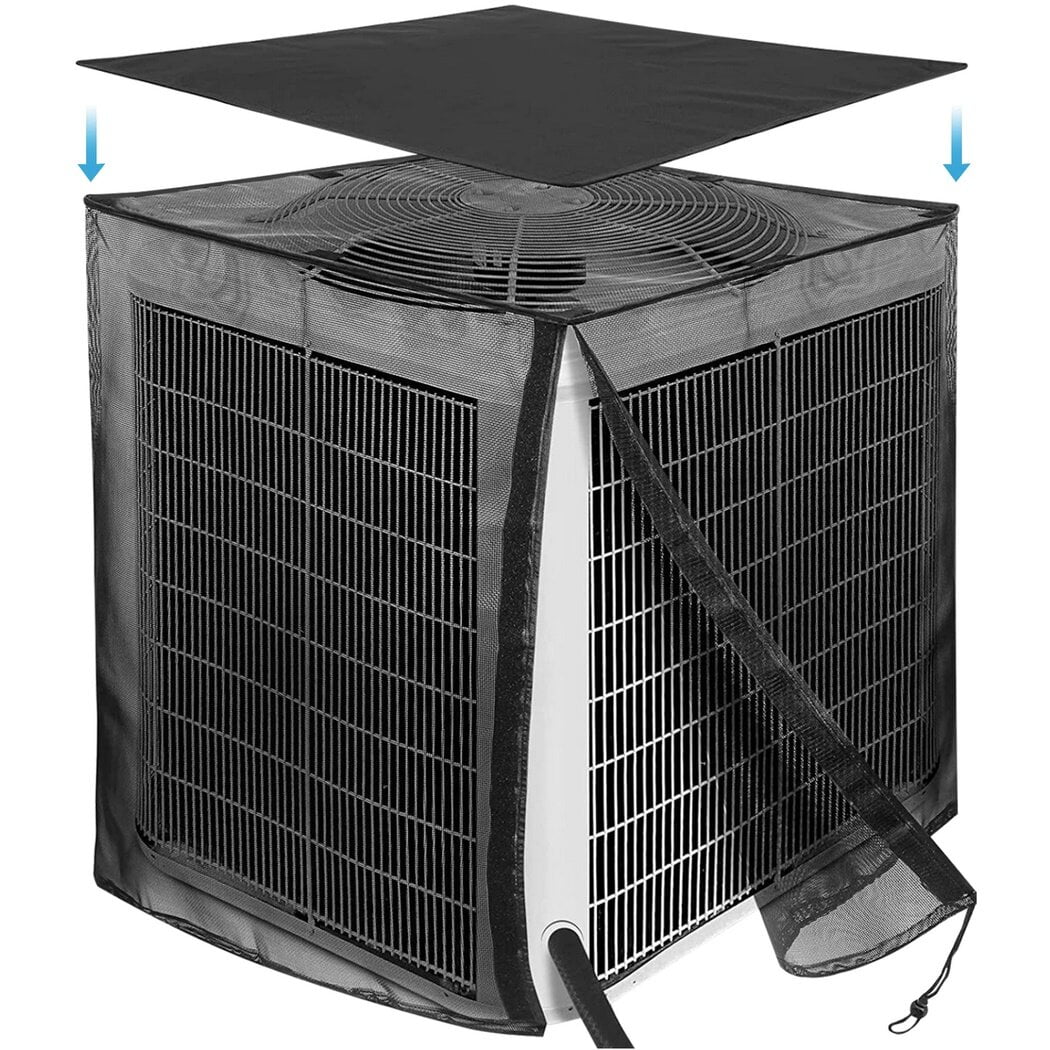 Black Mesh Air Conditioner Cover with Detachable Waterproof Top, 28x28x32 Inch
