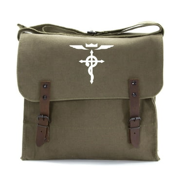 Full Metal Alchemist Flamel Cross Army Heavyweight Canvas Medic Shoulder Bag in Olive & White