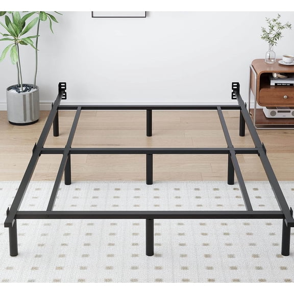 Full Metal Bed Frame, Low Heavy Duty Platform for Box Spring and Mattress, Easy Assembly, Noise-Free, Adjustable, Black